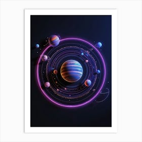 Default Neon Black Light Sgraffito Solar System 3d Illustratio 1 (5) Art Print