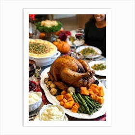 An Inviting Traditional Thanksgiving Feast Is Spread Out Highlighting A Tenderly Roasted Turkey Wit (4) Art Print