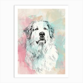 Great Pyrenees Dog Pastel Line Watercolour Illustration  3 Art Print