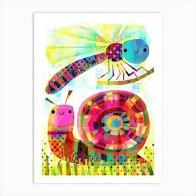 Dragonfly And Snail Art Print