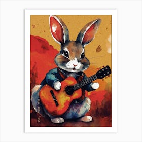 Rabbit Playing Guitar Art Print