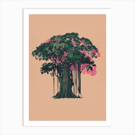 Banyan Tree Colourful Illustration 1 1 Art Print