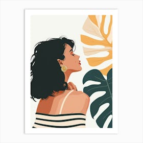 Portrait Of A Woman With Tropical Leaves Art Print