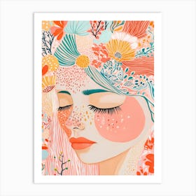 Portrait Of A Woman With Flowers Art Print