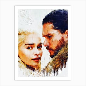 Daenerys Targaryen And Jon Snow Game Of Thrones Paint Art Print