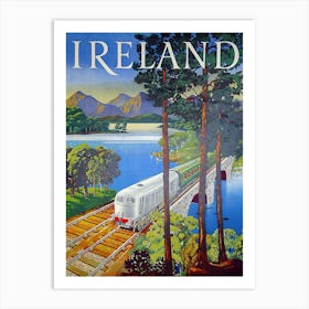 Ireland, Locomotive Passing The Bridge Art Print