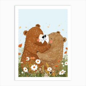 Two Bears Playing Together In A Meadow Storybook Illustration 4 Art Print