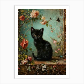 Black Rococo Inspired Cat  3 Art Print