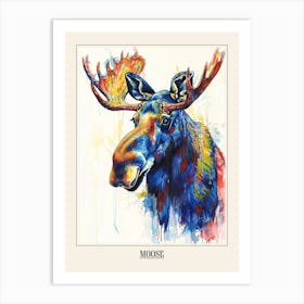 Moose Colourful Watercolour 4 Poster Art Print