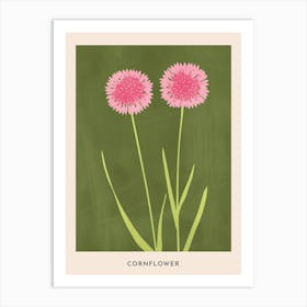 Pink & Green Cornflower 2 Flower Poster Art Print