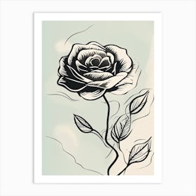 Line Art Roses Flowers Illustration Neutral 14 Art Print