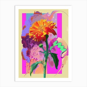 Calendula 2 Neon Flower Collage Art Print