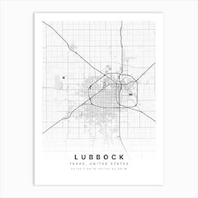 Lubbock Texas USA White Map Art Print