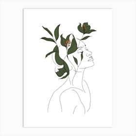 Woman Portrait Monoline Minimalist Hand Drawing Boho Illustration (9) Art Print