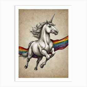 Unicorn With Rainbow Flag Art Print