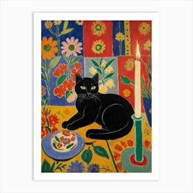 Cat With Candle Style Henri Matisse Art Print