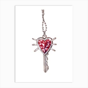 Heart Key Necklace Red Jewelry Diamond Art Print