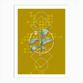 Vintage Yellow Lady's Slipper Orchid Botanical with Geometric Line Motif and Dot Pattern n.0131 Art Print
