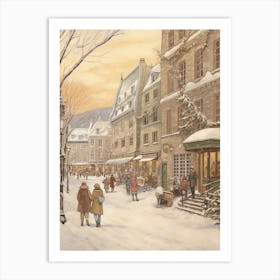 Vintage Winter Illustration Quebec City Canada 2 Art Print