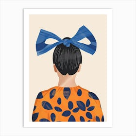 Illustration Of A Woman With A Blue Bow Art Print