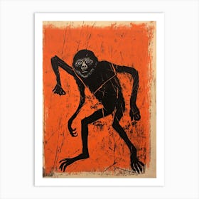 Spider Monkey, Woodblock Animal Drawing 4 Art Print