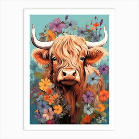 Floral Portrait Painting Style Of Highland Cow 3 Art Print