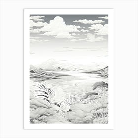 Ishigaki Island In Okinawa, Ukiyo E Black And White Line Art Drawing 2 Art Print