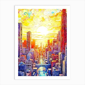 Sunset In Chicago Greeting Card Art Print