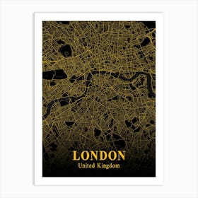 London Gold City Map 1 Art Print