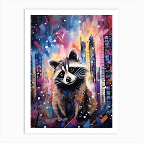 A Raccoon In City Vibrant Paint Splash 4 Art Print