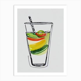 Pina Colada Minimal Line Drawing With Watercolour Cocktail Poster Art Print