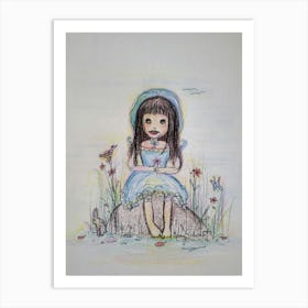 Little Girl In Blue Dress 1 Art Print