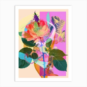 Rose 4 Neon Flower Collage Art Print