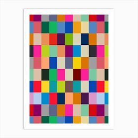 COLOURS OF THE EAST Bright Geometric Multi-Colored Checkerboard Grid Mosaic Art Print