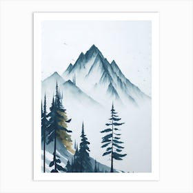 Mountain And Forest In Minimalist Watercolor Vertical Composition 248 Art Print