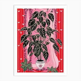 Pink And Red Plant Illustration Chinese Evergreen 6 Art Print