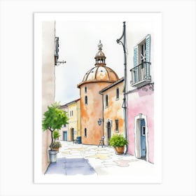 Watercolor Sketch Of Italian Town Art Print