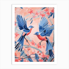 Vintage Japanese Inspired Bird Print Bluebird Art Print