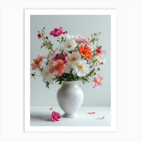 White Vase With Flowers Art Print