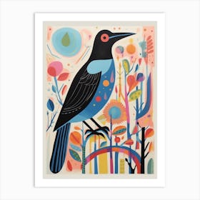Colourful Scandi Bird Crow 2 Art Print