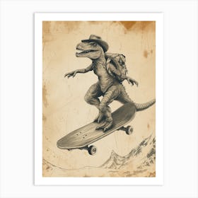 Vintage Baryonyx Dinosaur On A Skateboard 2 Art Print