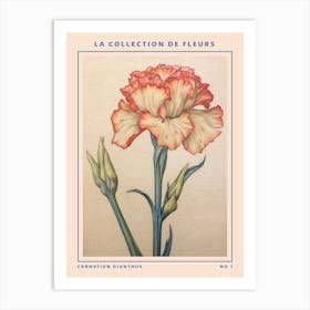 Carnation Dianthus French Flower Botanical Poster Art Print