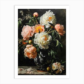 Baroque Floral Still Life Peony 1 Art Print
