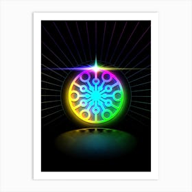 Neon Geometric Glyph in Candy Blue and Pink with Rainbow Sparkle on Black n.0137 Art Print