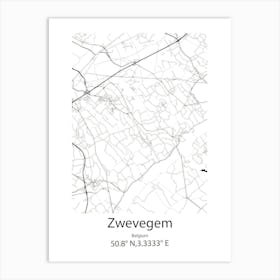 Zwevegem,Belgium Minimalist Map Art Print