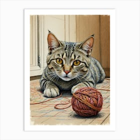 Cat With A Ball Of Yarn Art Print