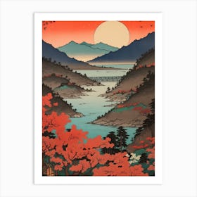 Lake Ashi, Japan Vintage Travel Art 2 Art Print