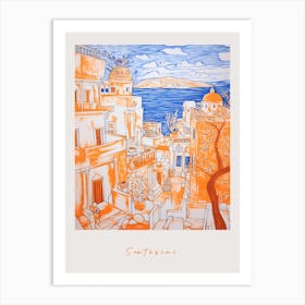 Santorini Greece Orange Drawing Poster Art Print