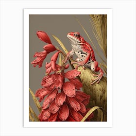 Red Tree Frog Vintage Botanical 3 Art Print