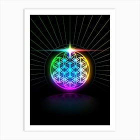 Neon Geometric Glyph in Candy Blue and Pink with Rainbow Sparkle on Black n.0360 Art Print